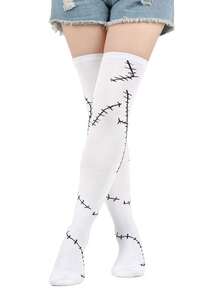 1/2 Set Sally Costume Women Arm Sleeves And Thigh High Boots - Light Blue Stitched Scar Sleeves, Suitable For Cosplay, Christmas Party, Holiday Jumpsuit And Accessories - Multicolor - View 15