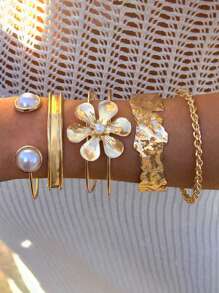 2pcs Retro Elegant Bohemian Floral Bow Adjustable Open Bangle Bracelet, Vintage Rustic Simple Personalized High-End Basic Stacking Jewelry For Women, Suitable For Daily Outfit, Gift For Friends, Family, Girlfriend, Valentine's Day, Mother's Day, All Season