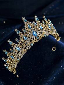 1 pieza de lujosa corona semicircular, joyería para boda, hermosa novia, fiesta, damas, corona real, tiaras, regalo del Día de la Madre, entrega local - Celeste - Ver 3