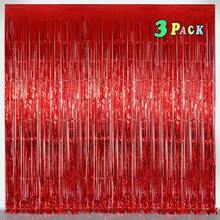 Foil Fringe Curtains Red Streamers Party Decorations - Melsan 3 Pack 3.2 X 8.2 Ft Red Fringe Backdrop Party Photo Backdrop Back To School Birthday Party Shower Or Graduation Decorations2025 - 純紅色 - 查看 1