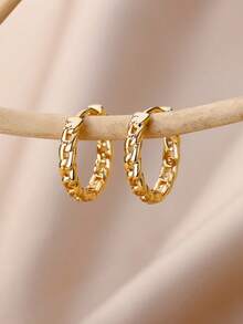 1 par de pendientes de aro con cadena vintage para mujer, color dorado, de acero inoxidable con diseño geométrico, para fiesta, boda y regalo