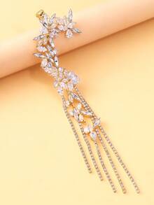 Hoa tai tua rua dài thanh lịch, Hoa tai kẹp đính đá thủ công dành cho nữ, Phụ kiện dự tiệc sang trọng - Vàng EH2600 - Xem 8