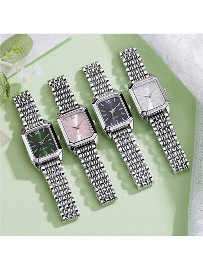 1pc Quartz Horloge Scaled Square Dial, High Quality Goldplated Case, Stainless Steel Strap, Birthday, Anniversary, Mother's Day