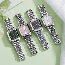 1 buc. Ceas de damă cu cuarț la modă, cu cadran pătrat simplu, carcasă placată cu aur de înaltă calitate, curea din oțel inoxidabil, potrivit pentru ziua de naștere, aniversare, cadou de Ziua Mamei