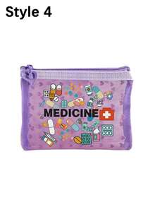 迷你便攜式網格藥袋，印有「Medicine」圖案，急救醫療緊急包收納袋，戶外居家藥丸收納袋，旅行收納袋，化妝袋，美容袋，度假收納袋，護膚袋，護唇油收納袋，母親節禮物，生日禮物，浴室收納袋，學生宿舍盥洗袋，送給妻子、家人、朋友的禮物 - 彩色 - 查看 12