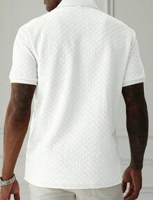 Men's Simple Basic Polo Shirt, Lapel, Solid Color, Textured Fabric, Suitable For Daily Casual Wear On Business Trips - 白色 - 查看 3