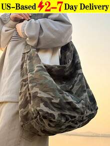 Women's Large Canvas Tote Bag For Everyday - Adjustable Crossbody Shoulder Strap,Travel Essentials,School Supplies , Halloween,Outdoor Camping Hiking Adventure Versatile Tote Bag, Spacious Oversized Carryall Purse (Washed Black, Camo, Leopard Print Yellow & Green) | Street Style, Edgy Boho Chic | Fast USA Shipping 2-7 Days, School, Short Trip, Storage Crossbody Bag - 彩色 - 查看 14