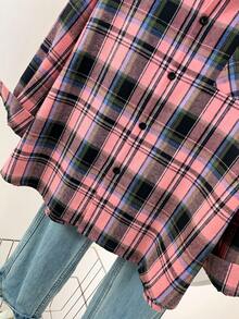 女式复古宽松休闲刺绣衬衫 - 粉色 - 查看 9