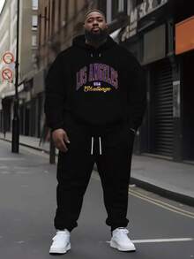 Set di felpa con cappuccio e pantaloni della tuta con grafica in stile emo per uomo taglia grande, outfit casual da strada, design interessante, adatto per uso quotidiano, abbigliamento autunno/inverno, completi comodi