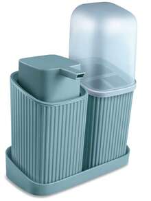 Kit Banheiro Duo - Porta Sabonete liquido - Porta Escova - Bandeja - Azul - Visão 1