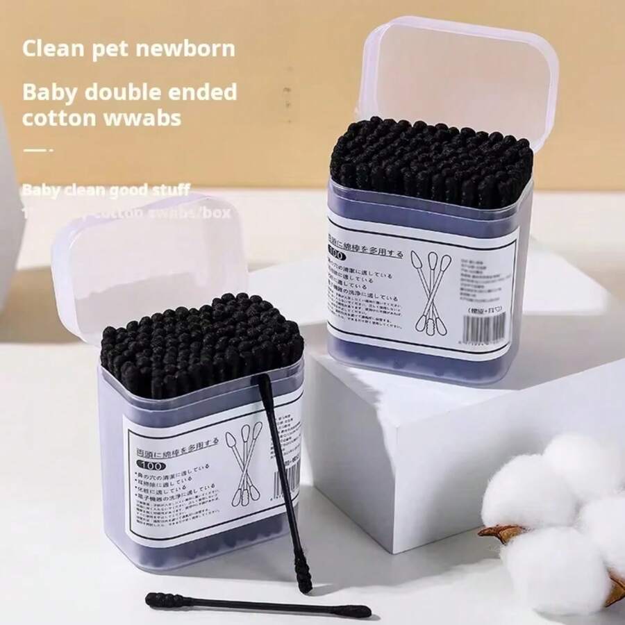 300/200/100 Double-Ended New Black Cleaning Swabs In A Box,New Clean Box,Double-Ended Disposable Cleaning Swabs For Blackheads,Double-Ended Design Making It Easier To Clean The Ears. Hygienic Cleaning Swabs For Household Makeup Removal.