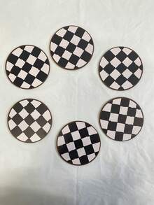 6pcs Black White Wooden Coasters, Black White Checkered Pattern Absorbent Coasters Set Coffee Coaster, Tea Coffee Table Dining Table Desk Heat-Resistant Coasters Insulated Pads, Living Room Bedroom Office Tea Room Desktop Protection, Suitable For All Kinds Of Cups, Desktop Decoration, Home Restaurant Tea Coffee Bar Decoration