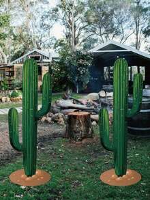 2 Pieces Of Room Decor/Garden Decoration, Mexico Large Outdoor Cactus-Shaped Courtyard Standing Signs, Easily Create A Desert-Style Landscape, Waterproof And Durable, Stand Stably On The Lawn. - Multicolor - View 2