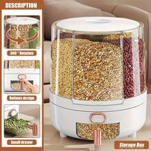 1pc Rice Bucket, Rice Dispenser, Grain Dispenser, 360° Rotating Rice Storage Box, Kitchen Grain Storage Container, 6 Compartments, One-Button Design, Convenient Access To Wheat, Beans And Rice! - Upgrade - View 5