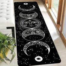 1pc 4.6'x1.6', 6'x1.8' Black Bottom Sun And Moon Long Strip Rug, Bohemian Celestial Area Corridor Rug, Non-Slip, Comfortable Standing Rug, Unique Star And Moon Phase Rug, For Living Room, Bedroom, Study, Porch And Bathroom Non-Slip Mat, Indoor And Outdoor Entrance Door Mat, Home Decoration - màu đen - Xem 4