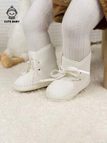 新生儿蝴蝶结系带踝靴，厚实保暖防滑鞋底，学步前鞋，秋冬款
