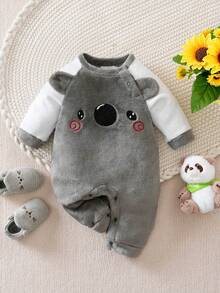 男婴可爱考拉耳角设计保暖长袖连体衣，秋冬季