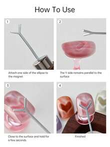 四合一猫眼凝胶美甲磁铁+Y型银色猫眼工具套装，多功能深棕色小腰艺术设计UV凝胶抛光花朵美甲工具磁铁，方便易握，适用于家庭沙龙美甲工具 - 彩色 - 查看 7