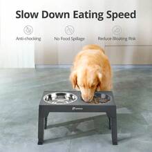 Elevated Dog Bowls With 2 Stainl Steel Dog Food Bowls And 1 Dog Slow Feeder Bowl 5 Heights Adjustable Raised Dog Bowl For Small Medium Large Dogs Gray