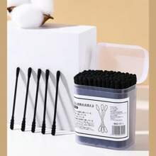 300/200/100 Double-Ended New Black Cleaning Swabs In A Box,New Clean Box,Double-Ended Disposable Cleaning Swabs For Blackheads,Double-Ended Design Making It Easier To Clean The Ears. Hygienic Cleaning Swabs For Household Makeup Removal.