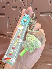 قلادة سلسلة مفاتيح زجاجة رمل متحرك جديدة، تميمة زخرفية صغيرة من الكريستال والزهور الرقيقة، ديكور معلق جميل للحقيبة الظهر