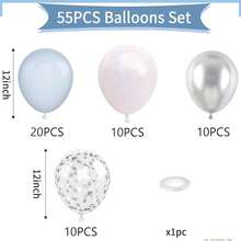 60 Pcs 12 Inch  Blue And Silver Balloons Light Blue White Latex Balloons With Chrome Metallic Silver Party Balloons For   Shower Bridal Baptism Winter Birthday Party Decorations-853880 - SilverWhite - View 3
