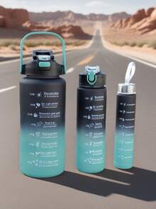 3pcs Portable Gradient Color Sports Water Bottle Set, With Handle & Plastic Straw, Outdoor Water Cup - Multicolor - View 6