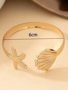 1pc Fashionable Metal Ocean Series Starfish Bangle, Adjustable Open Design Women Summer Beach Holiday Daily Outfit Jewelry - Gold - View 9