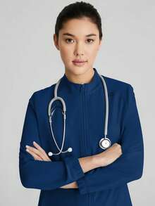 cimmuovere Simple And Fashionable Daily Casual Uniform Set, Including Nurse Dress, Top, Pants, Lab Coat And Jacket - Navy Blue - View 7