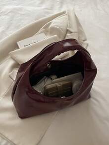 1 pezzo Borsa a sacchetto di pelle morbida e vintage con chiusura a scatto, colore unito trapuntato, borsa da donna con colori a contrasto per l'ascella, dall'atmosfera rilassata, grande capacità, adatta per ufficio, lavoro, appuntamenti, shopping, viaggi, regalo per fidanzata/migliore amica, uso quotidiano delle donne