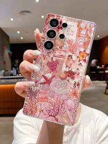 1 pieza Funda de teléfono transparente de TPU suave con diseño de concha, tortuga marina y flor de coral, anti-arañazos, anti-huellas dactilares, protección de la lente de la cámara, compatible con Apple, Nothing, Pixel, INFINIX, Redmi