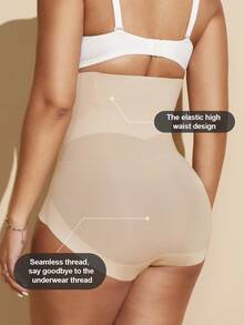 1pc Women High Waist Seamless Body Shaper, Comfortable Tummy Control And Lift Shapewear Bottom - Apricot - View 5