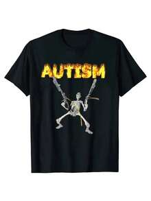 Retro Autism Skeleton Funny Men Men T-Shirt Neurodivergent Autism Awareness Support Graphic Tee Halloween Gifts Men Clothes Men Size S-3XL - 黑色 - 查看 2