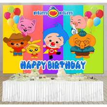 Plim Plim Happy Birthday Banner Cartoon Party Backdrop Tapestry Payaso Birthday Party Decor Cartoon Photo Background - 如圖所示 - 查看 1