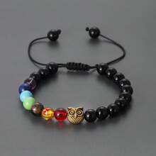 Pulsera ajustable para hombres y mujeres con 7 chakras, búho con cuentas de piedra volcánica natural de lava y joyería de pulsera - búho - Ver 16