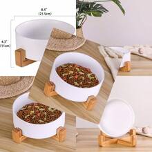 Ceramic Dog Bowls With Wood Stand Dog Water Bowls And Food Dish Heavy Weighted Or No Tip Over Dog Comfort Food Bowls Stoneware Pet Bowl Extra High Capacity 8.4 Diameter For Large Dogs