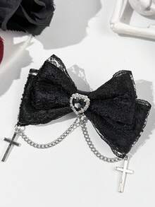 1 pezzo Accessorio per capelli da donna in stile gotico scuro, con fiocco in pizzo e croce, fermaglio per capelli a coccodrillo, adatto per abbigliamento gotico, occasioni festive e qualsiasi evento, regalo ideale per la migliore amica, pinze per capelli, fermagli per capelli, Molletta per capelli, fermagli per capelli