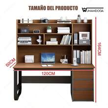 Escritorio minimalista moderno con estantería y 3 cajones escritorio de oficina en casa mueble organizador para estudio trabajo múltiple espacio almacenaje - Marrón - Ver 6