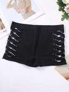 4pcs/Pack Solid Color Seamless Women's Underwear, Comfortable Breathable Geometric Hollow Mesh Sides Mid-Waist Fashionable Briefs