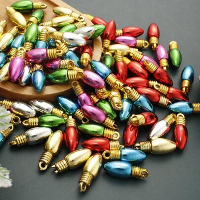 4Amazonia 10pcs/Set Mini Christmas Bulbs Beads Ornaments Plastic Christmas Beads Christmas Tree Hanging Charms For Jewelry Making Earring Colorful Christmas Tree Pendant Festival Garland Decorations