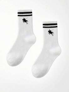 1/2/5 Pairs Unisex Classic Striped Equestrian Mid-Calf Socks, Breathable Casual Everyday Wear