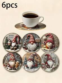 Conjunto de 6 Porta-copos de Papai Noel - Bases de Bebida de Madeira Feitas à Mão para Cafés e Casas | Decoração de Bar de Natal, Presente de Férias para Amigos | Resistente ao Calor, Adequado para Amantes de Chá e Café