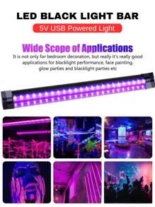 ONELEDWANGRX 2 件 LED 黑光条紫外线灯 1 英尺/30 厘米 Luz 紫外线灯适用于紫外线派对，磁性安装 10W USB 供电紫外线反应壁灯黑灯适用于荧光派对挂毯海报人体彩绘发光派对黑灯派对紫外线灯带适用于橱柜