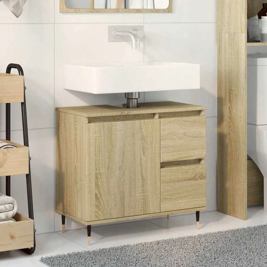 vidaXL Badschrank Sonoma-Eiche 65x33x60 cm Holzwerkstoff - Gelb - Übersicht 1