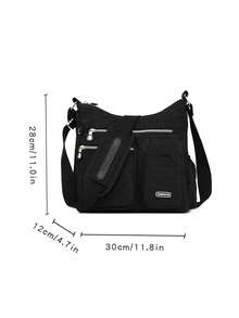 1pc Nylon Fabric Bag, Solid Color Nylon Casual Multi-Zipper Pockets Lightweight Daily Women Shoulder Crossbody Bag