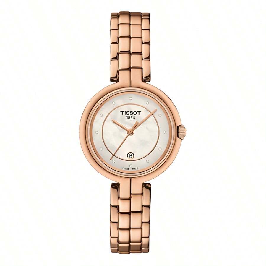 Tissot Flamingo T094.210.33.116.02 Women's Elegant Fashion Rhinestones Rose Gold Stainless Steel Quartz Watch Round Mother Of Faux Pearl Dial Stylish Lady's Watch Suitable For Daily Business Formal Wear Excellent Birthday Gift For Women