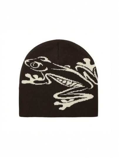 Y2K 图案无檐便帽，男女通用哥特式针织保暖休闲户外冬帽，动物图案，四季皆宜