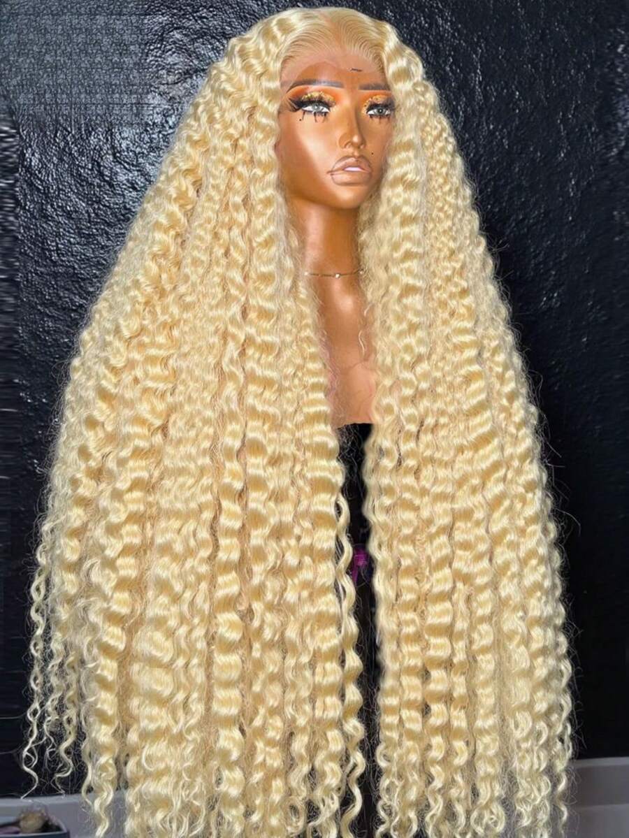 Ready To Wear 613 Glueless Wigs Human Hair 13x4 HD Transparent Deep Wave Lace Front Wigs Human Hair For Beginners 250 Density Blonde Curly Human Hair Wig Pre Plucked For Women With Baby Hair 40inch - 金色 - 查看 1