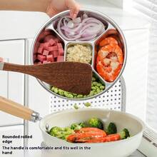 304 Stainless Steel Thick-Walled Compartmentalized Serving Plate For Kitchen, Ginger, Garlic, And Scallion, Household Partitioned Serving And Seasoning Tray