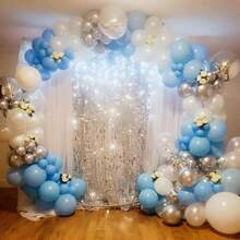 60 Pcs 12 Inch  Blue And Silver Balloons Light Blue White Latex Balloons With Chrome Metallic Silver Party Balloons For   Shower Bridal Baptism Winter Birthday Party Decorations-853880 - SilverWhite - View 9
